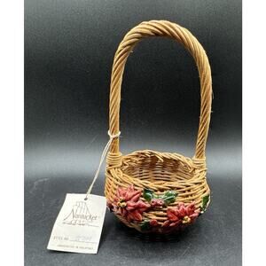 Nantucket basket SMALL w/gesso poinsettia flowers ART DECO ERA MCM NEW S1X